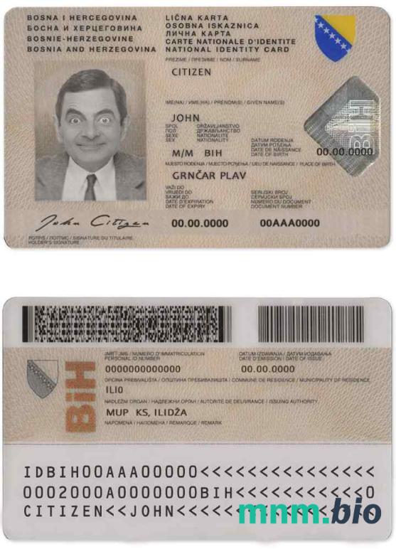 Szablon dowodu osobistego Bośni i Hercegowiny w PSD